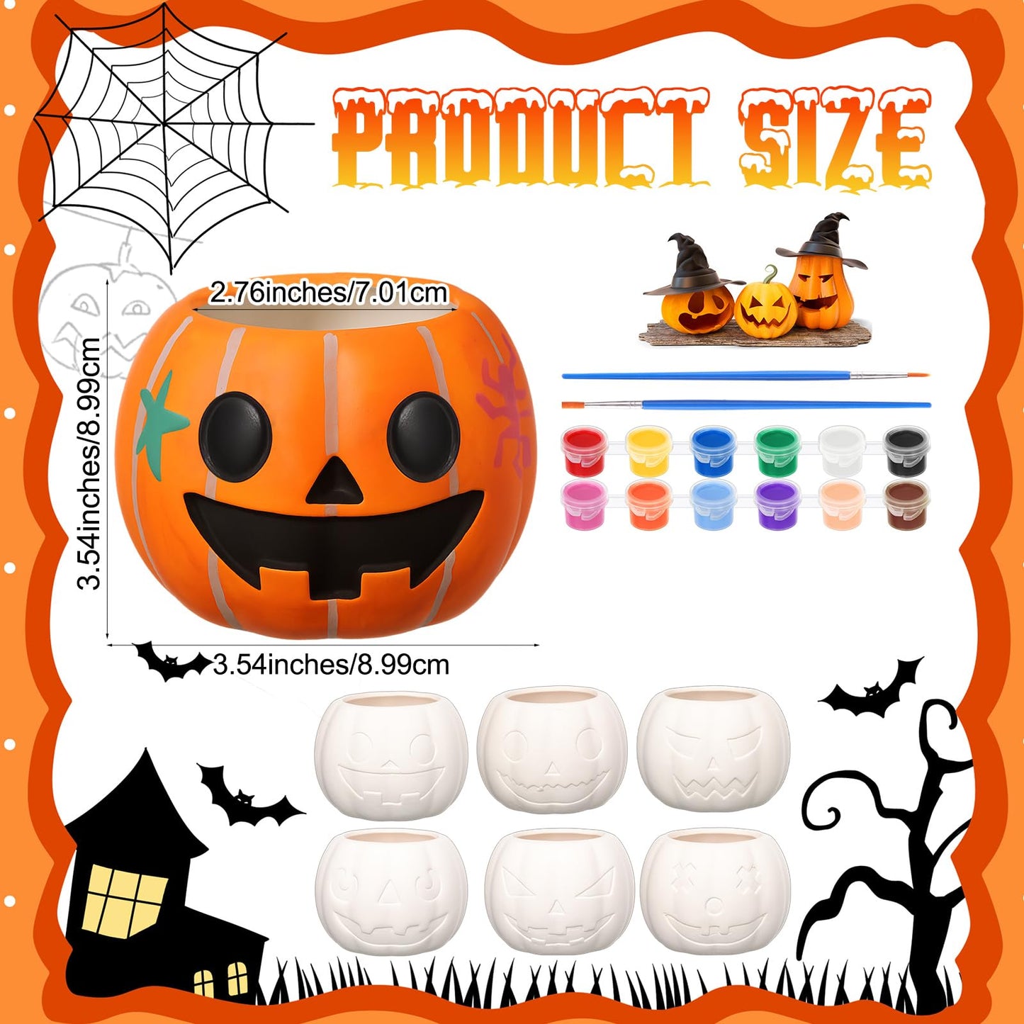 Suzile 6 Pack Halloween DIY Ceramic Craft Devil Pumpkin Succulent Pots with Drainage 3.5 Inch Unpainted Small Pumpkin Ceramic Planter Kit Halloween Decor Craft Activity Gift (Plants Not Included)
