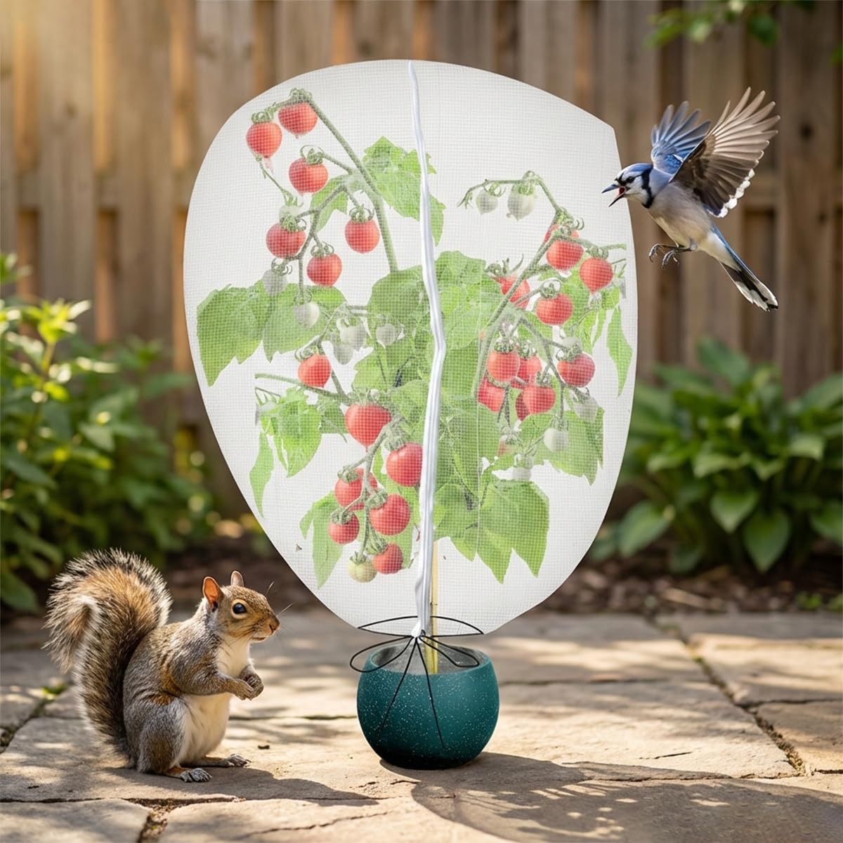 Gardtree 4PCS 2.2 x 3.2 FT Small Garden Plant Netting Covers with Double Zipper & Drawstring – Potted Plant Mesh Cover for Strawberries, Herbs & Flowers – Reusable Anti-Squirrel Barrier