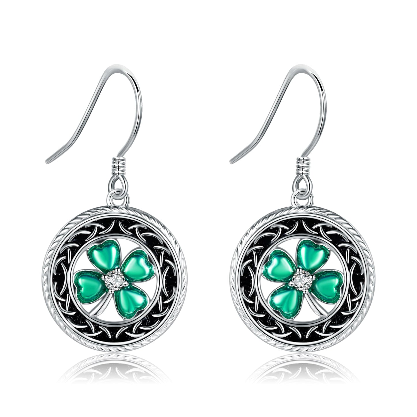 POPLYKE Shamrock Earrings for Women 925 Sterling Silver Four Leaf Clover Earrings St Patrick's Day Earrings Lucky Gifts