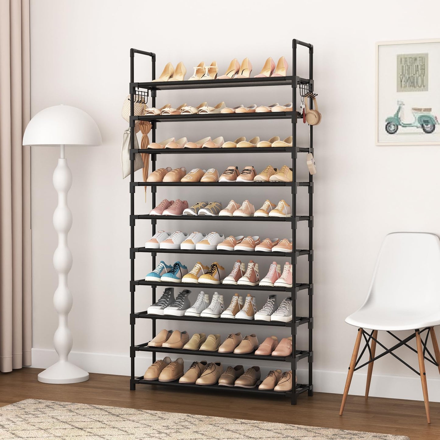 VTRIN 10 Tier Shoe Rack Tall Large Capacity Wide Shoe Organizer with Two Hooks Sturdy Metal Shoe Shelf for Entryway, Closet, Bedroom
