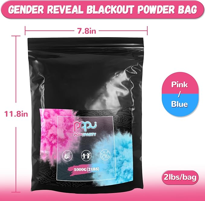 POPUPARTY 1 Pack Black-out Gender Reveal Powder- 2 lbs Pink Powder – Perfect for Baby Gender Reveal, Car Burnout, Color Toss, Photoshoots, Helicopters