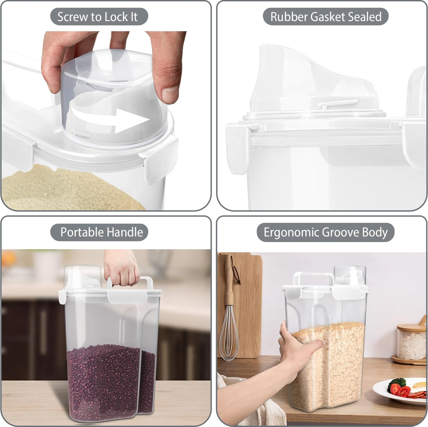 Komzon Rice Container, Airtight Rice Storage Container 10lb, Cereal Containers Storage, BPA Free Food Dispenser with Pouring Spout Handle for Flour Pasta Grain, Pet Dog Cat Bird Food Storage Container