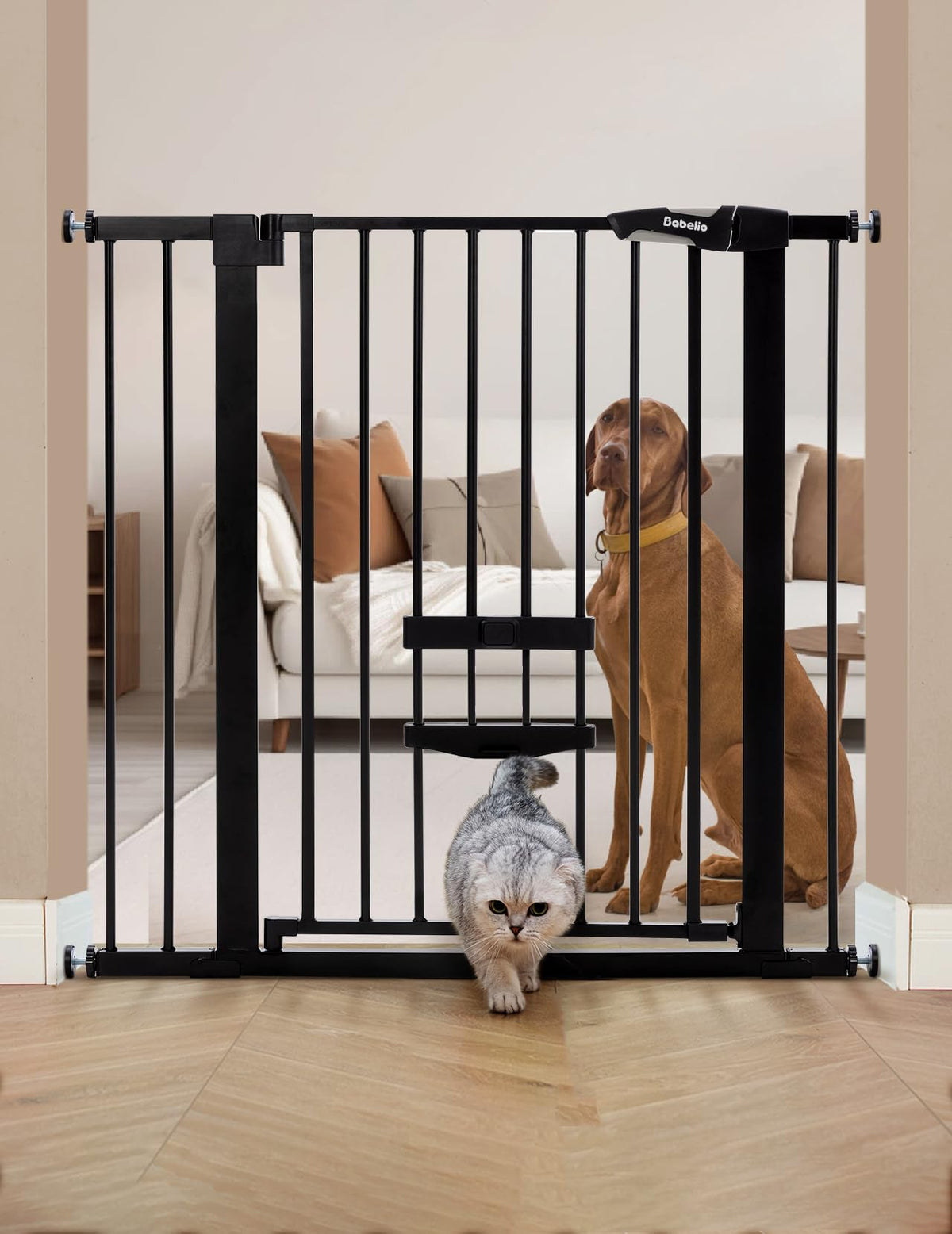 Babelio Dog Gate with Cat Door, CatPrivilege II, 29-40", Black