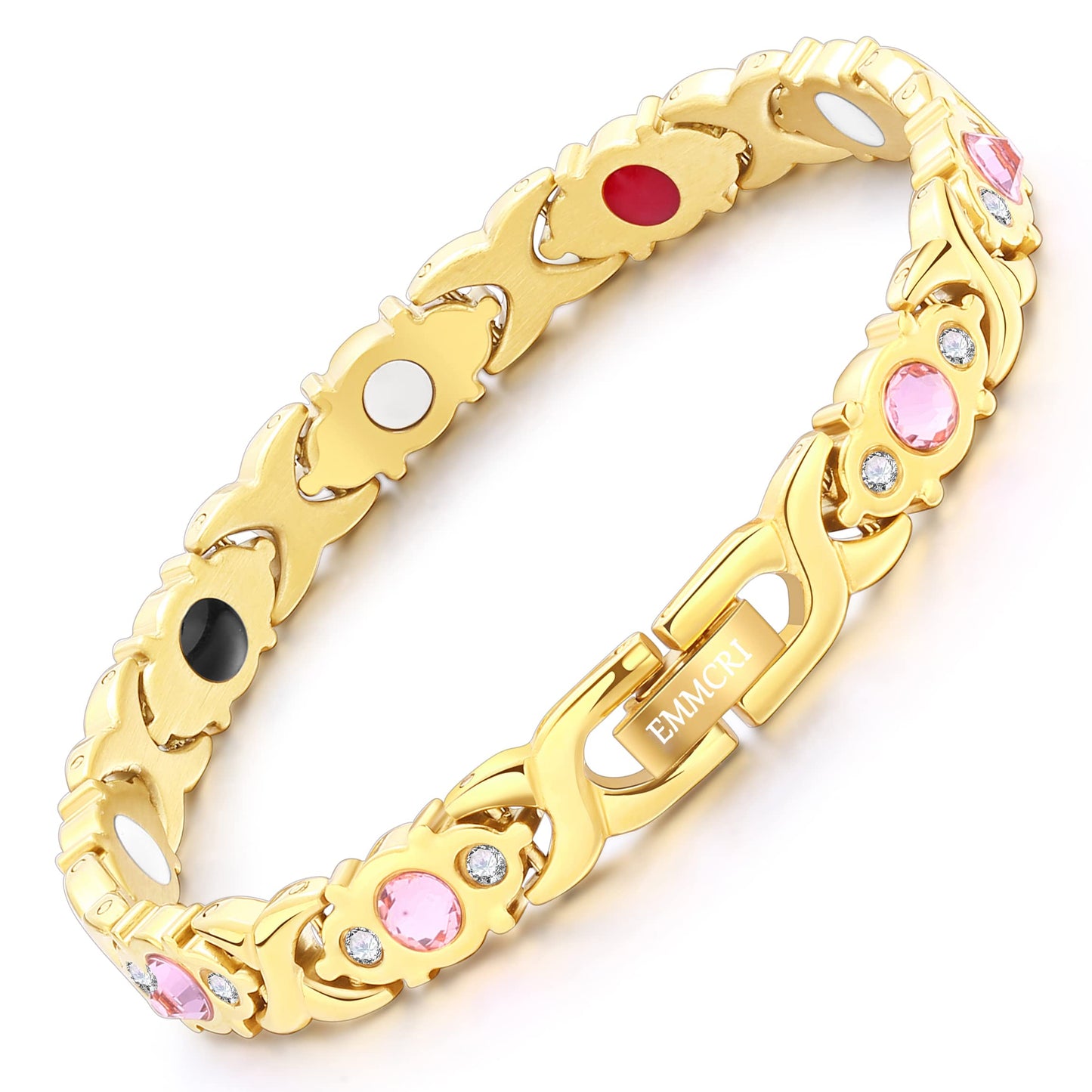 EMMORI Ultra Strength Magnetic Bracelet for Woman - 3,500 Gauss Per Magnet -Crystal Bracelet - Adjustable Length -Pulseras Magneticas (Gold)