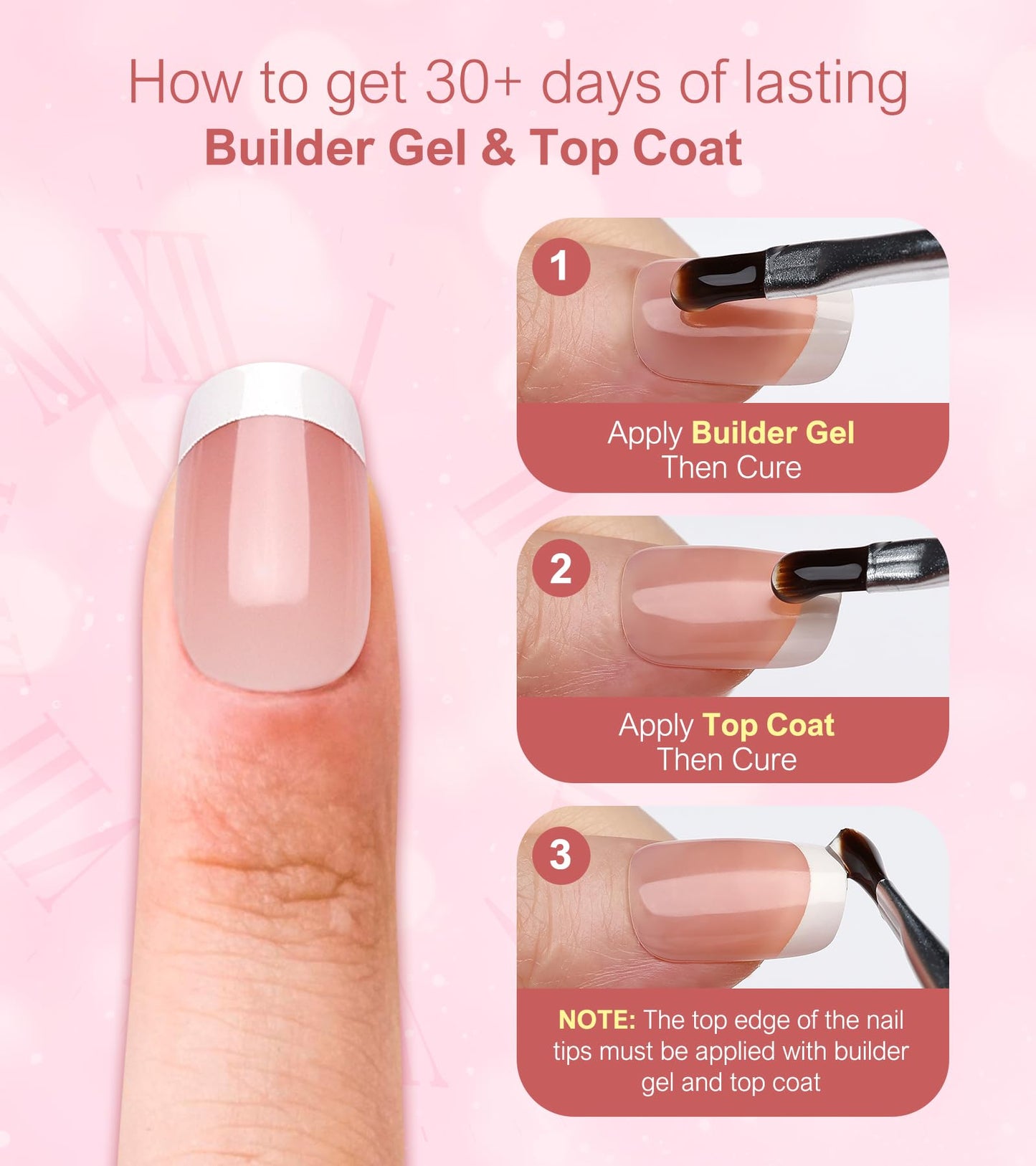 Morily Light Pink White French Tip Press on Nails - Medium Square Fake Nails Upgrade 15 Sizes Thicker False Nails with Designs Reusable Acrylic Stick on Nails for Women, 30 PCS, Include Glass File