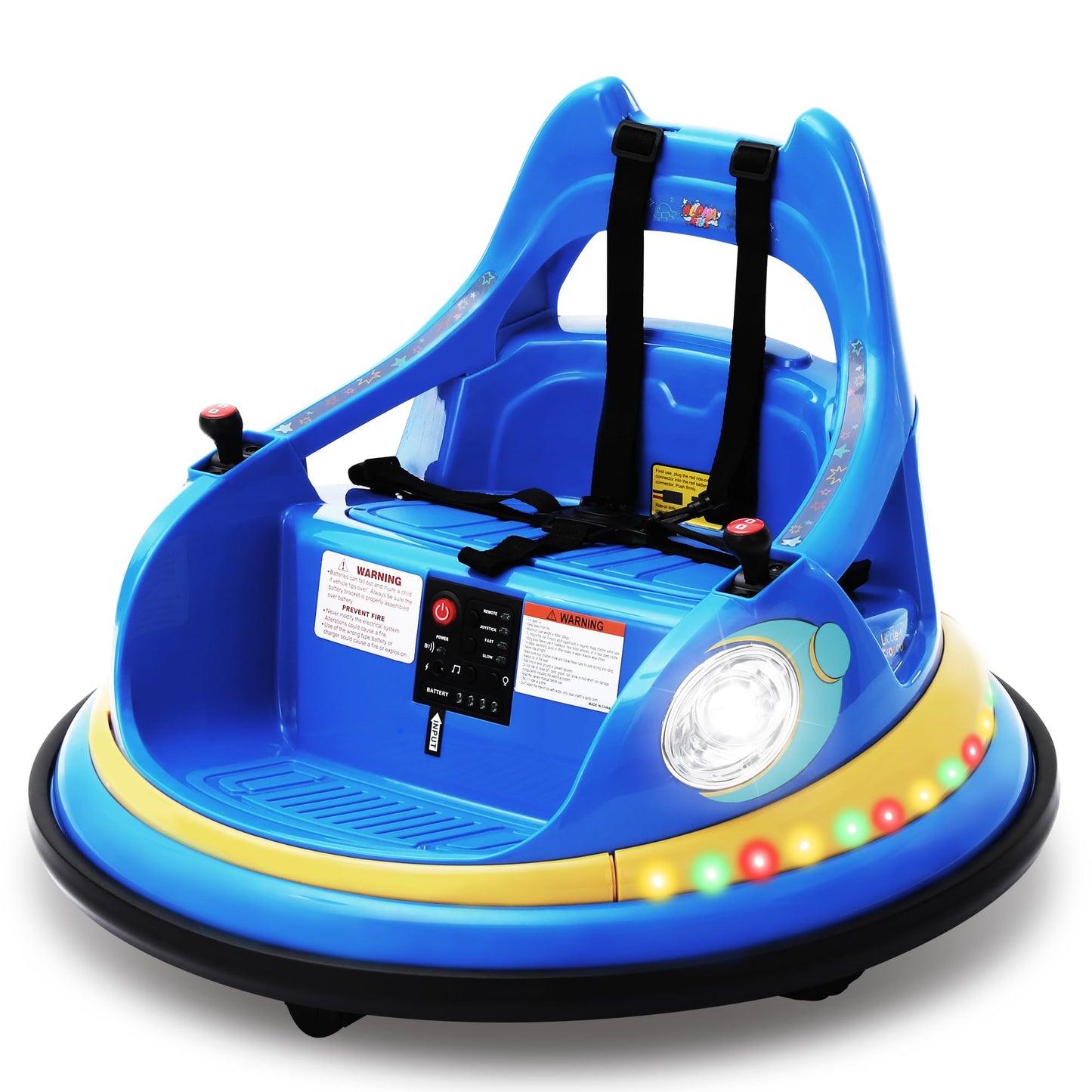 12V Electric Ride On Bumper Car for Toddler & Kids Ages 1.5-6 Years with Remote Control, 2PCS DIY Stickers, 360 Degree Spin, Lights, Sounds, Blue
