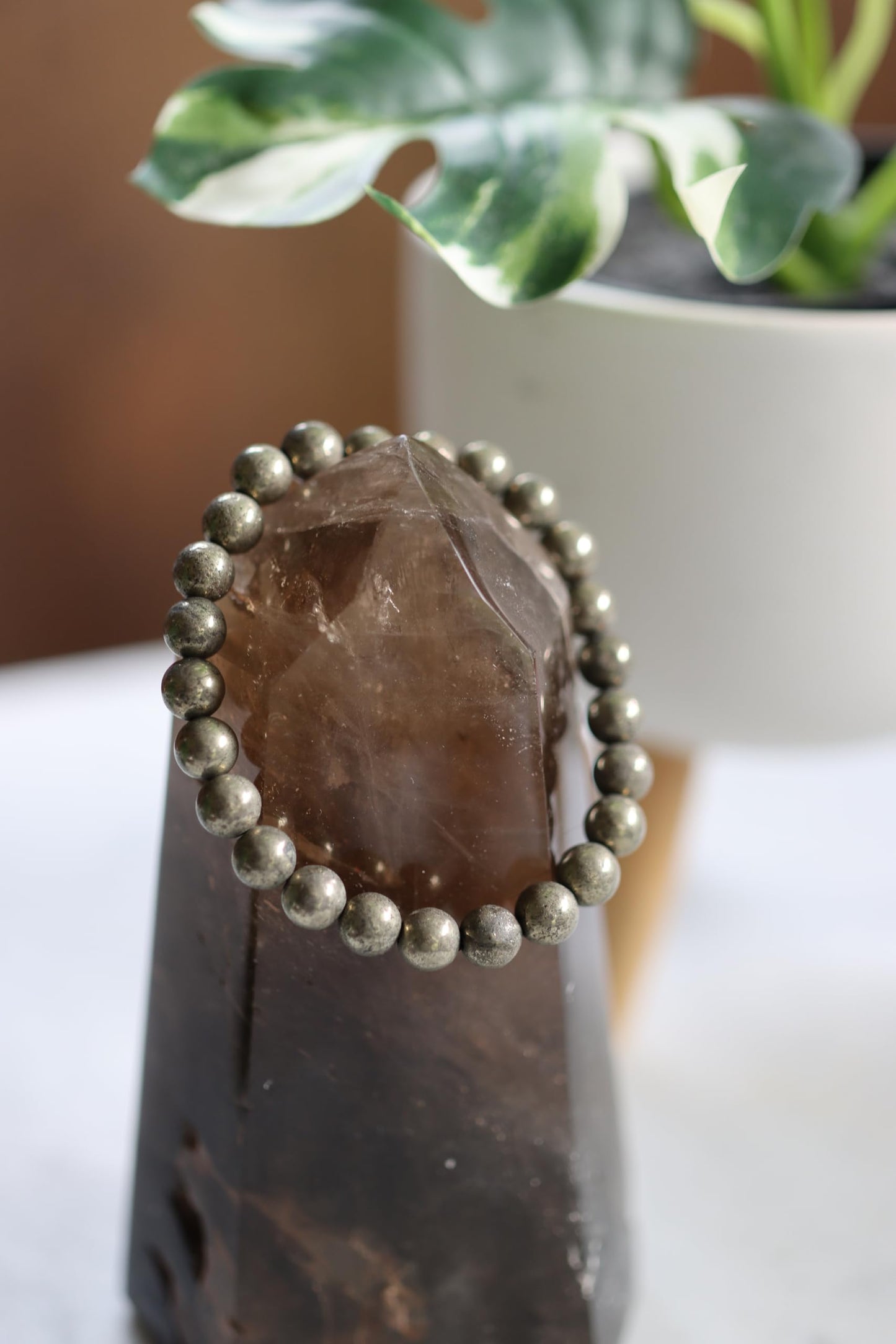 The Vida Handmade AAA+ Quality Crystal Stretch Elastic Bracelet - Nature Gemstone - Jewelry Gift - Holiday Gift - For Women & Men (Pyrite)