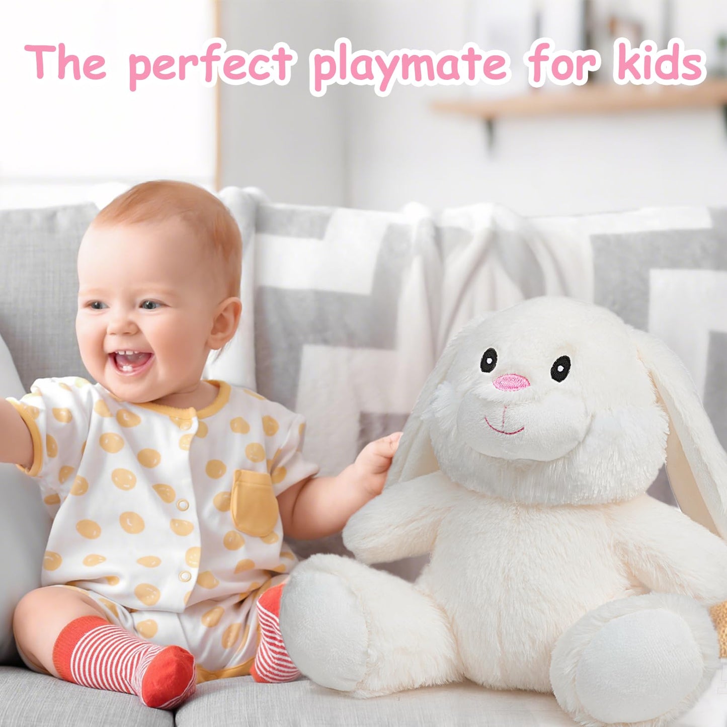 HollyHOME Bunny Stuffed Animal, Easter Bunny Plush Toys, Soft and Cuddly Stuffed Rabbit Easter Gift for Kids Baby Girls 10inch White