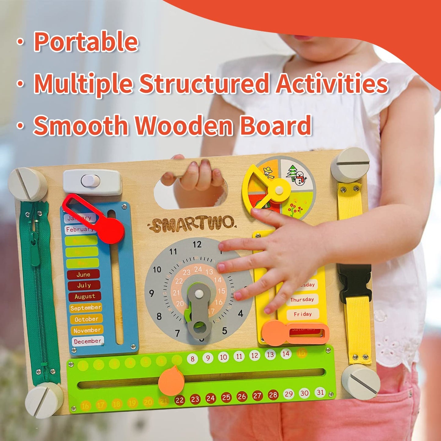 Smartwo Double-Sided Montessori Busy Board & Wooden Space Toys