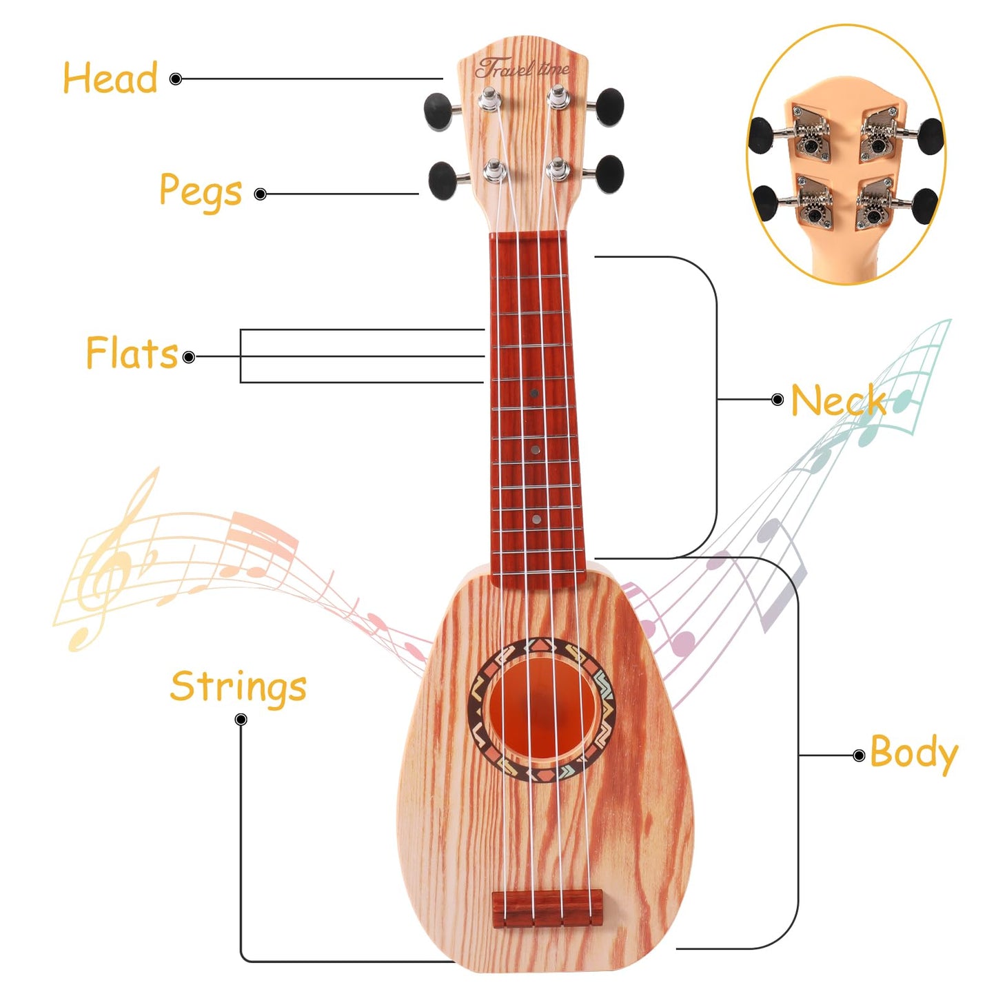 YOLOPARK 17" Kids Toy Guitar for Girls Boys, Mini Toddler Ukulele Guitar with 4 Strings Keep Tones Can Play for 3, 4, 5, 6 7 Year Old Kids Musical Instruments Educational Toys for Beginner (Wood)