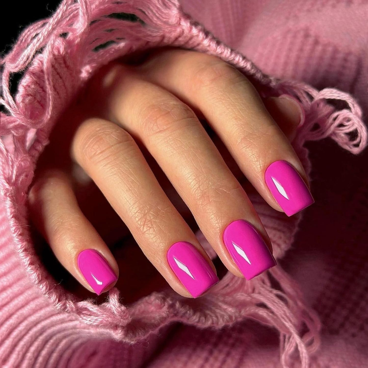 Hot Pink Press on Nails Short Square Fake Nails Glue on Short Square Nails Press ons, Soft Gel Acrylic Glue on Nail Stick on for Women Thick Reusable Solid Color 24pcs