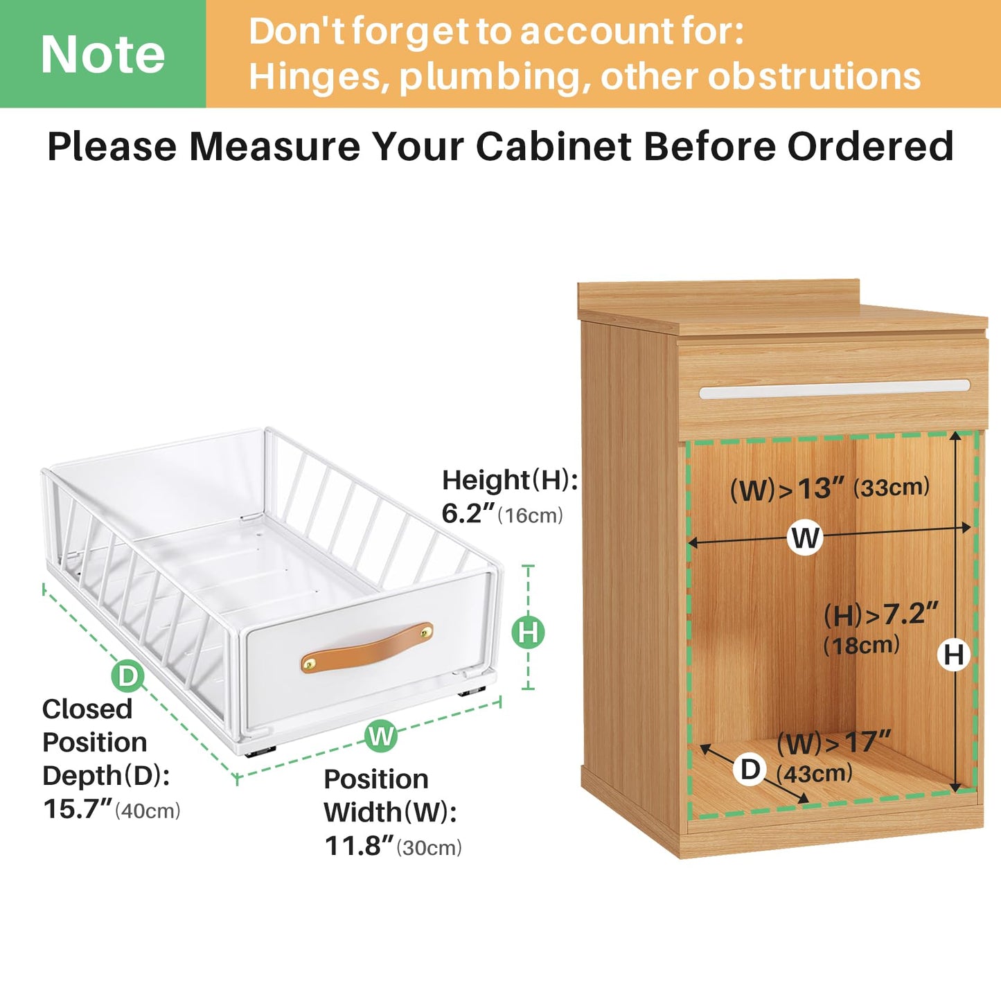 Pull out Cabinet Organizer,Heavy Duty Slide out Pantry Shelves Drawer Storage with Adhesive Nano Film,Sliding Mesh Cabinet Basket with Handle for Kitchen, Bathroom, Home, 11.8W" X 15.7"D X 6.2"H,White