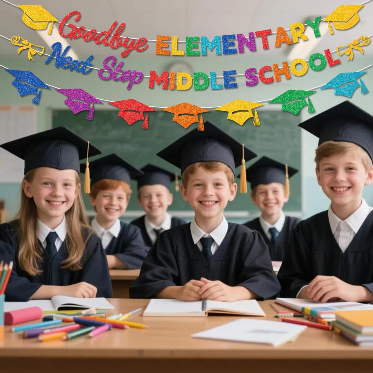 Lednica 5th Grade Graduation Decorations, Elementary Graduation Banner, Class of 2026 Goodbye Elementary Next Stop Middle School Party Supplies, Classroom Decor & Photo Props