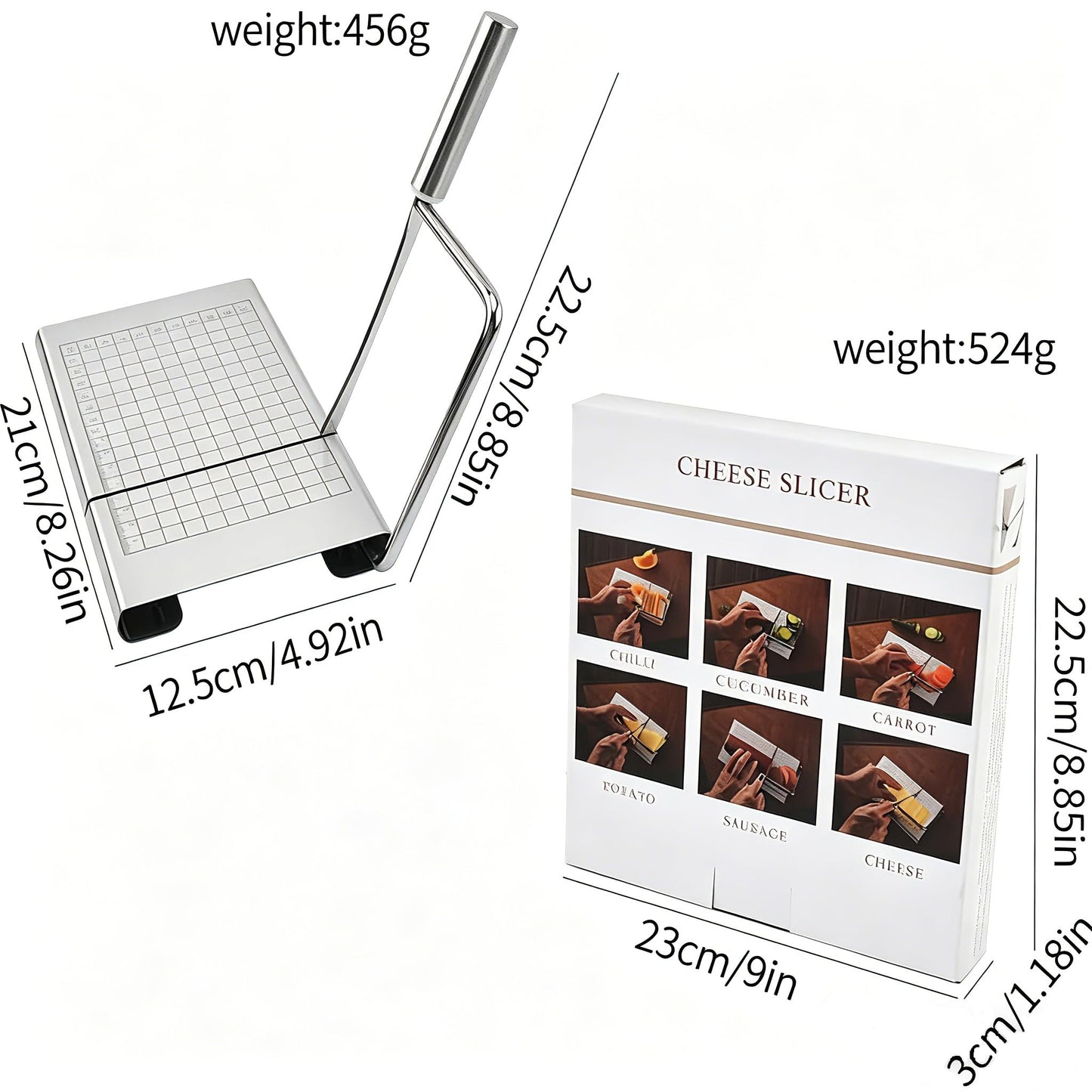 Cheese Slicer,Stainless Steel Cheese Slicer Kit, Handheld Cheese Cutter for Block Cheese & Butter, Charcuterie Board with Kitchen Slicer, Cheese Cutting Board & Butter Slicer Cutter