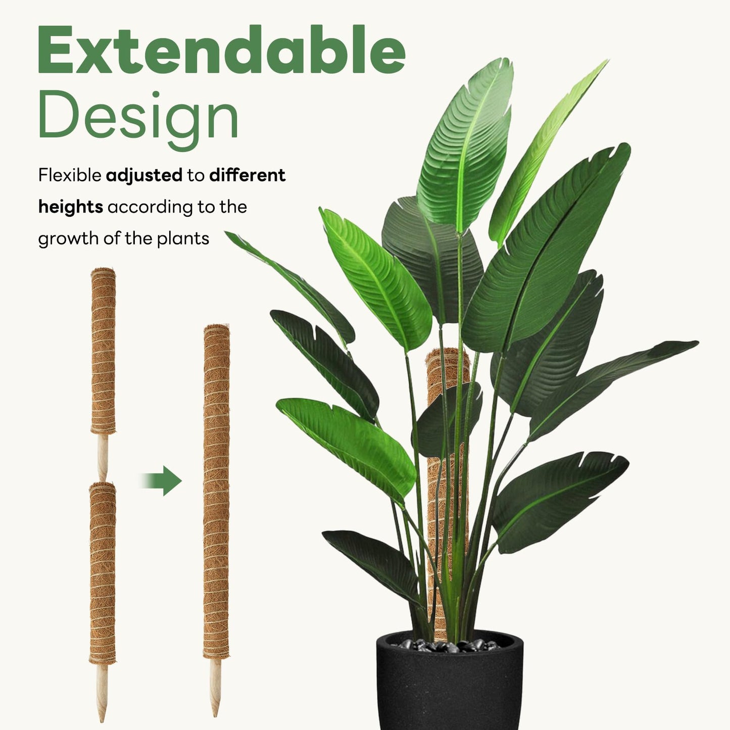 Moss Pole for Plants Indoor - 4 Pack Plant Supports for Climbing Plants to Grow Upright - 16 inch Stackable Moss Sticks Coir Totem Pole Plant Support for Monstera Pothos Philodendrons Potted Plants