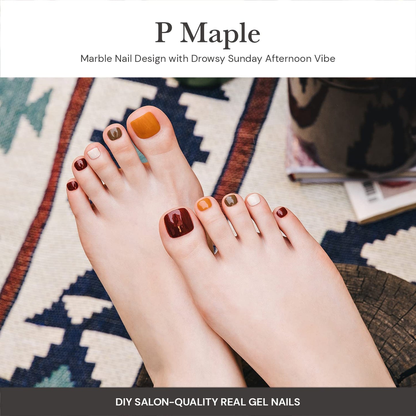 ohora Semi-Cured Gel Pedi Strips 34pcs(P Maple) - Includes 16 Solid Color, 14 Accent Wraps, 2 Prep Pads, Nail File & Wooden Stick