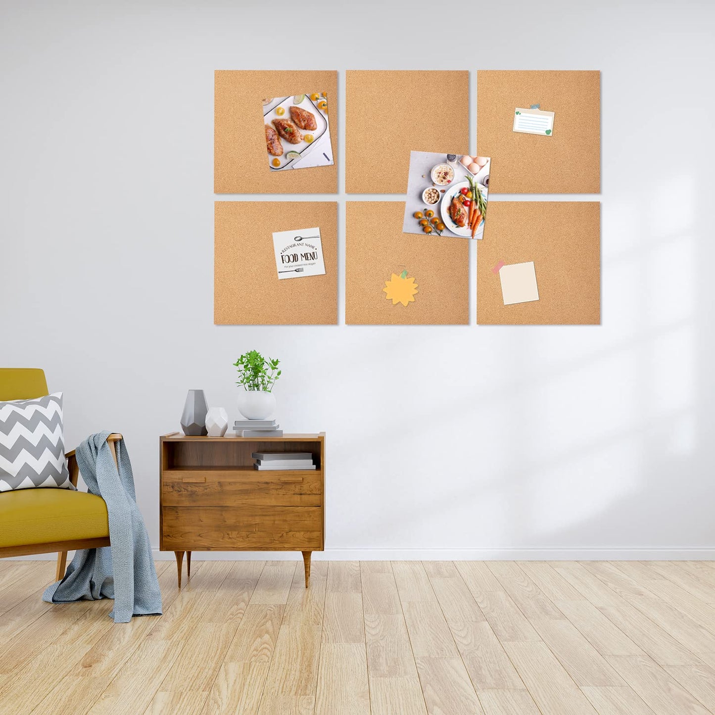 GARDYUE 12 Pack Cork Bulletin Board 12 x 12 Inch - 1/2" Thick Cork Board Tiles,Self-Adhesive Frameless Cork Tiles Wall Decor with 100 PCS Pushpins for DIY, Office, School and Home Decor