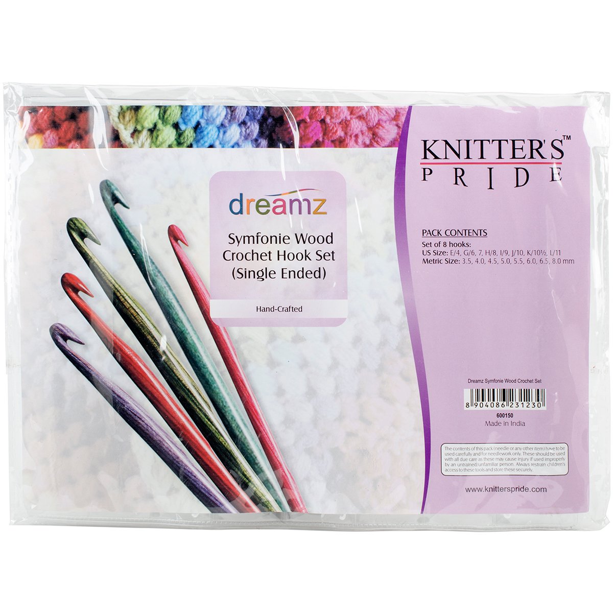 Knitter's Pride-Dreamz Single Ended Crochet Hook Set, Sizes E/3.5mm to L/8mm