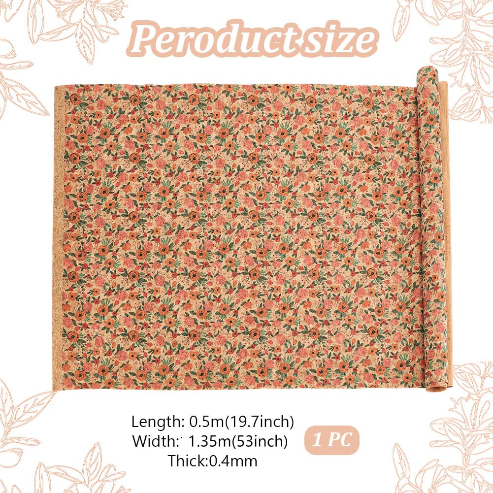 PH PandaHall Cork Fabric 53x19.7 Flower Pattern Soft Cork Sheets Retro Thin Cork Ribbon for Sewing Cork Faux Leather with Camellia Pattern for Wood Craft DIY Projects Pakaging Bag Laptop Case Making
