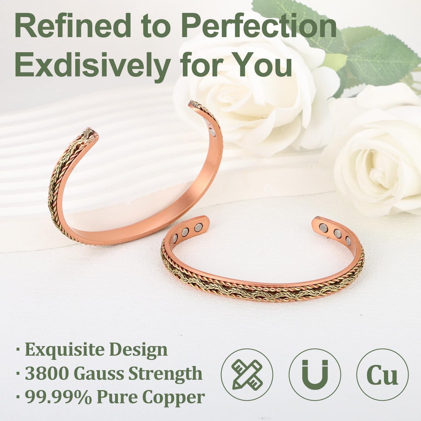 Fashtour Handcrafted Copper Bracelet for Men Women, Magnetic Copper Bracelet with Twisted Design, Adjustable (copper2015)
