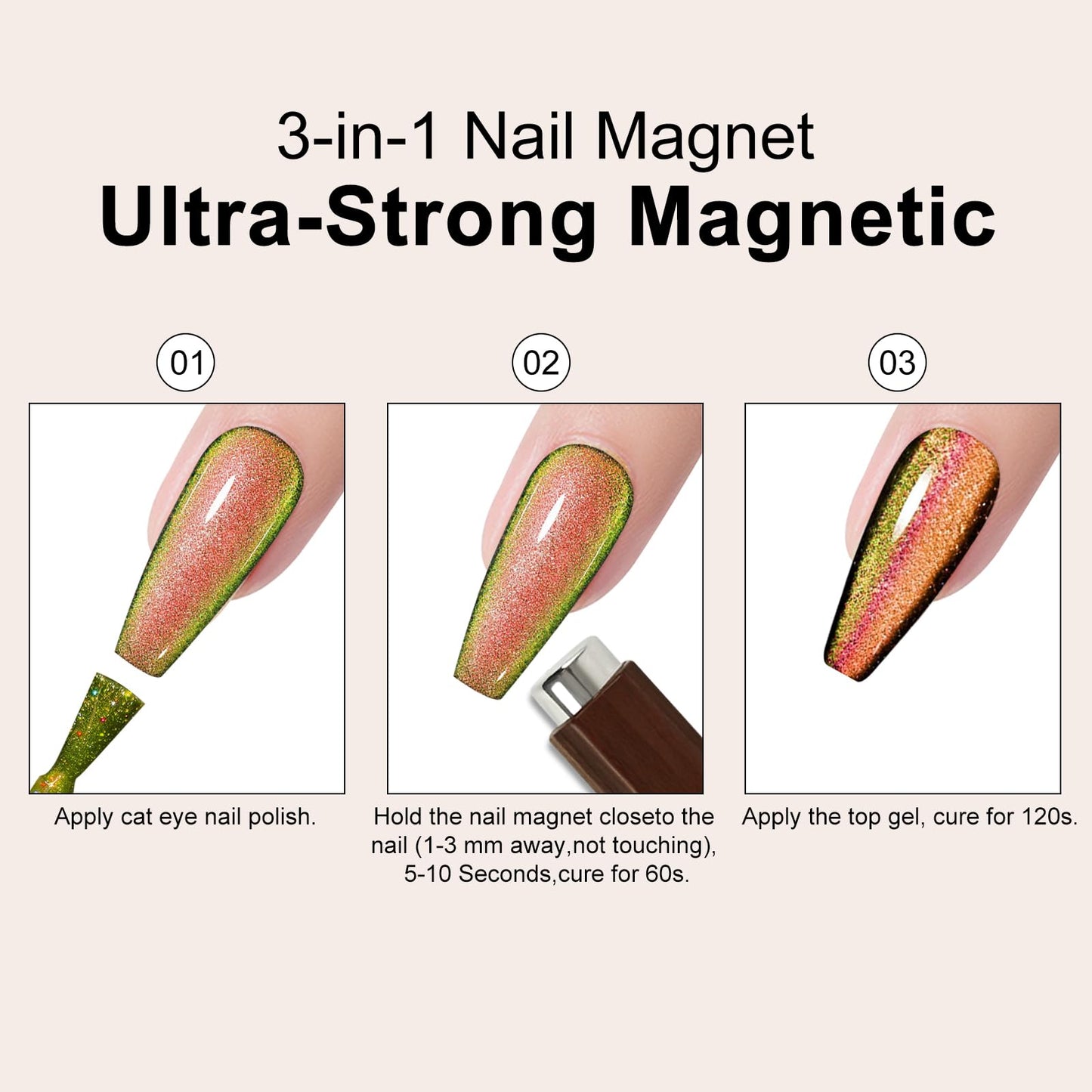 vnjaoi 9 Pieces Cat Eye Nail Magnet for Nails Magnetic Gel Polish Cat Eye Nail Polish Magnet Stick Nails Design Tools for DIY Home, Salon, Studio