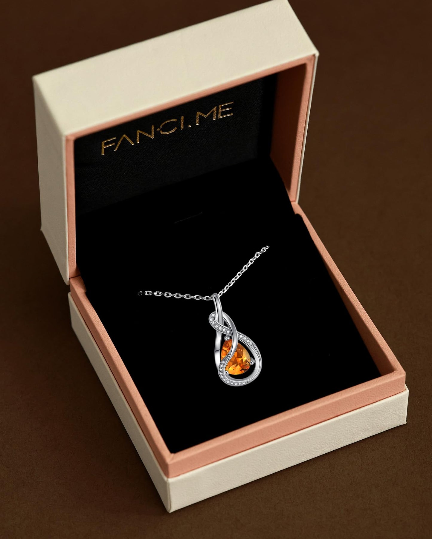 FANCIME Citrine Necklace November Birthstone Sterling Silver Infinity Knot Pendant Necklace Yellow Gemstone Fine Jewelry Anniversary Birthday Mothers Day Gifts for Women Her Mom
