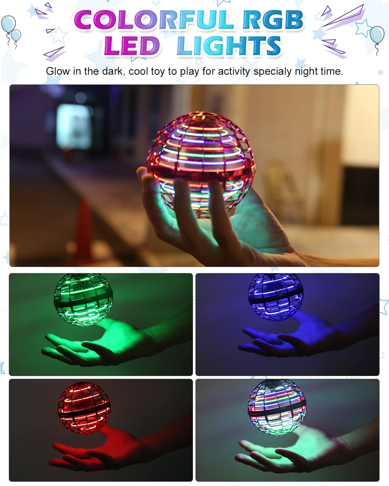 ATHLERIA Pro Hand Operated Drone with Magic Controller for Kids Adults - Hand Controlled Helicopter Flying Ball with 360° Rotating and RGB Lights - Mini Drone Interactive Toys Indoor Outdoor