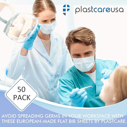 PlastCare USA Disposable Dental Bibs 13"x18" - 3 Ply Waterproof Tattoo Bib Sheet for Patients - Dentist or Medical Tray Cover and Nail Table Cover Supplies, Blue