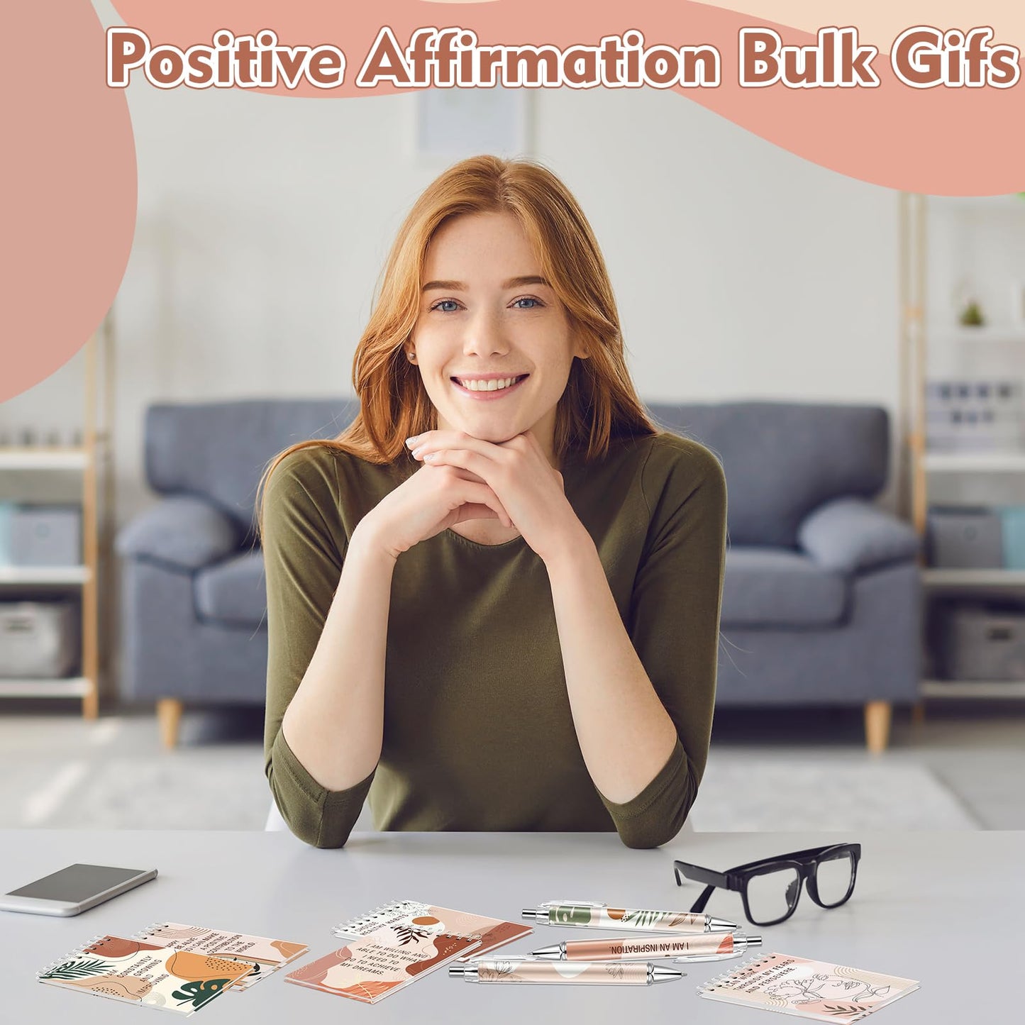 Lebsitey 48 Pcs Positive Inspirational Notebooks and Pen Set Gratitude Mini Notebooks with Pens Encouragement Notepads Daily Affirmations Journal for Women Stress Relief Self Care