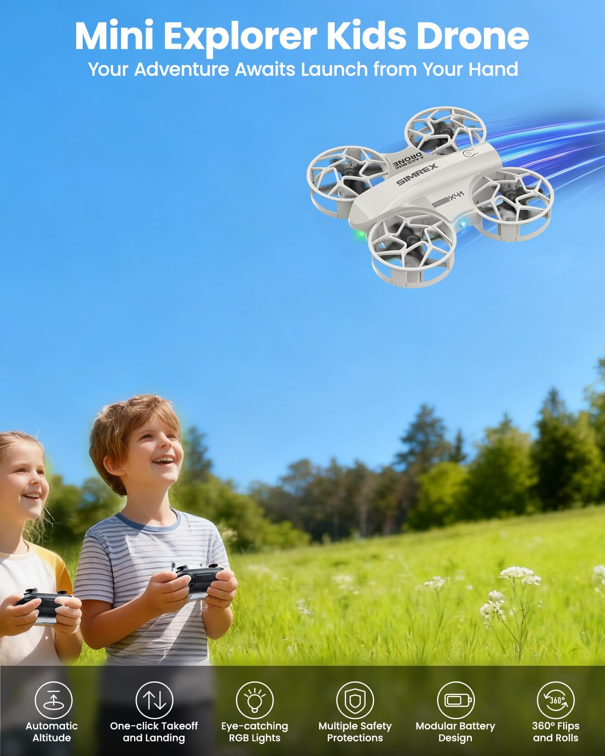 SIMREX Mini Drone for Kids & Beginners, RC Quadcopter with Altitude Hold, 3 Speed Modes, One Key Takeoff/Landing, Headless Mode, Cool LED Lights, Stunt Flip, Ideal Christmas Birthday Gift Toy(Gray)