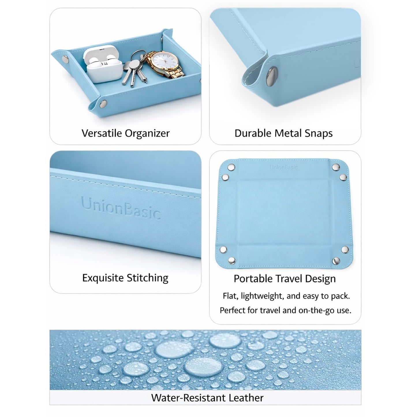 UnionBasic Small Valet Tray, Jewelry Tray for Rings Watches Earrings, Entryway Catchall Caddy for Coins Keys Change, Nightstand Bedside Valet Holder, Trays for Electronic Gadgets, Blue