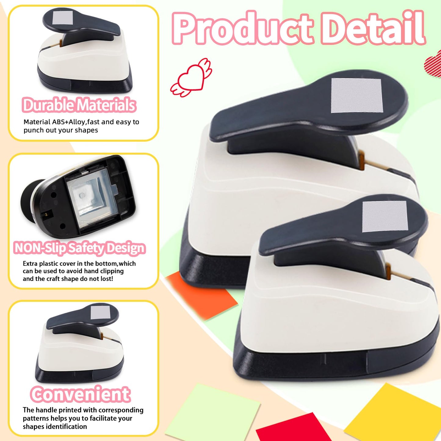 Square Hole Puncher Square Paper Punch Shape Punches for Paper Crafts 0.7 inch Papers Punches 1.5 Squares Punch 1.9 Crafts Puncher for Scrapbooking Card Making