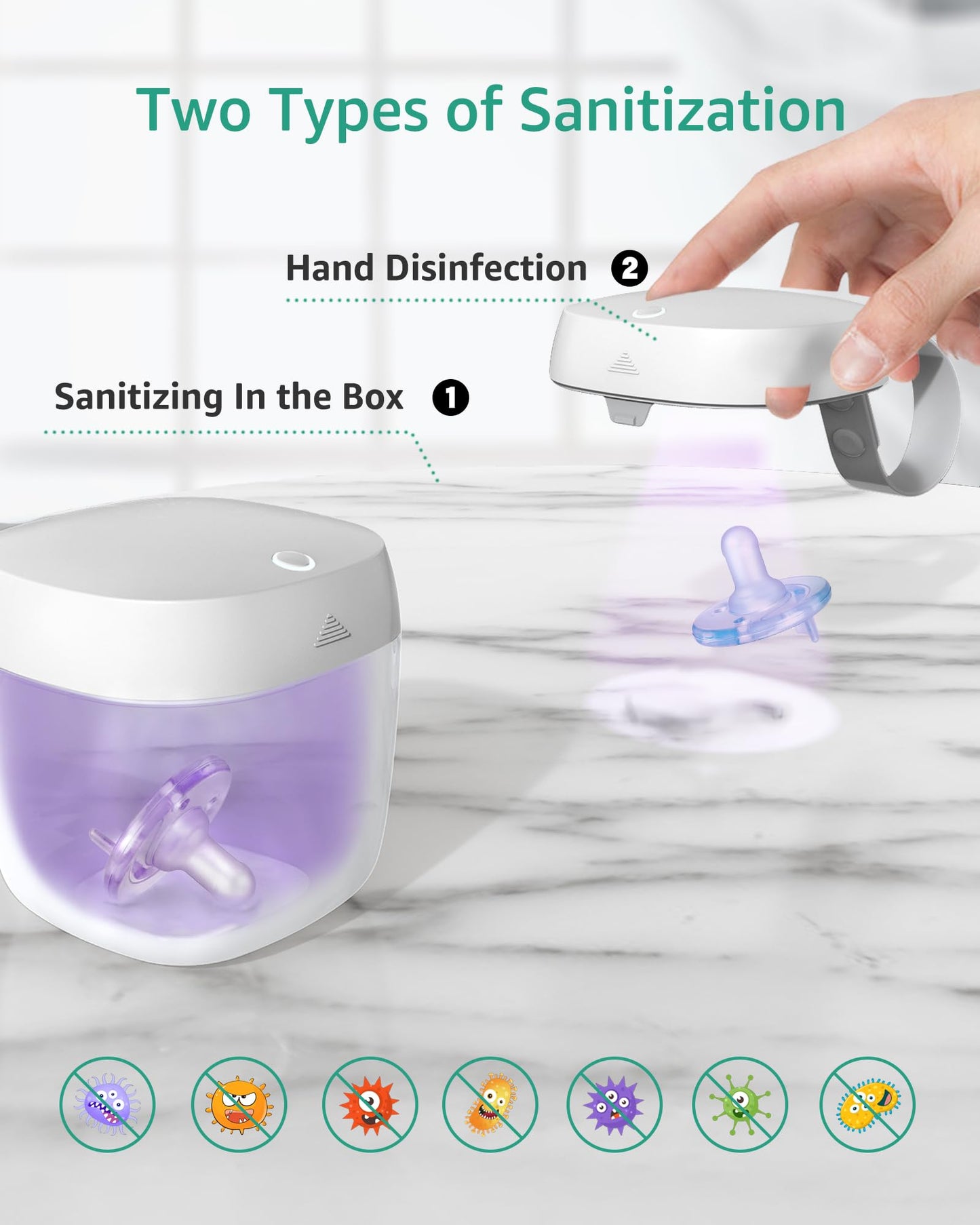 GROWNSY Pacifier Sanitizer Portable, UV Light Sanitizer on The Go for Baby, USB Charging Sanitizer Case, Mini Pacifier Sanitizer 99.99% Cleaned in 59 Seconds (White)
