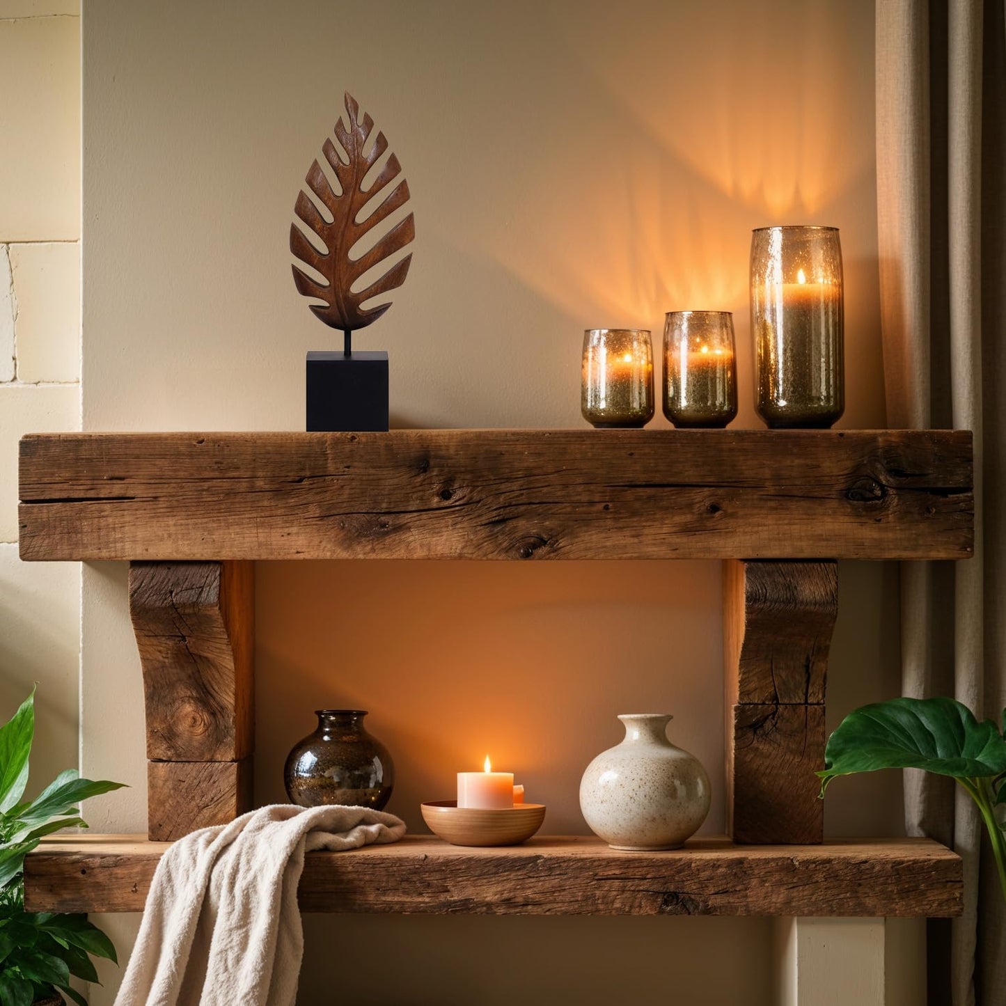 Decozen Solid Wood Leaf Sculpture, Gift for Mom, Home Decor, Living Room, Boho, Coffee Table, Centerpiece Table Decorations, Mantle, Bathroom Shelf, Farmhouse, Christmas Decorations