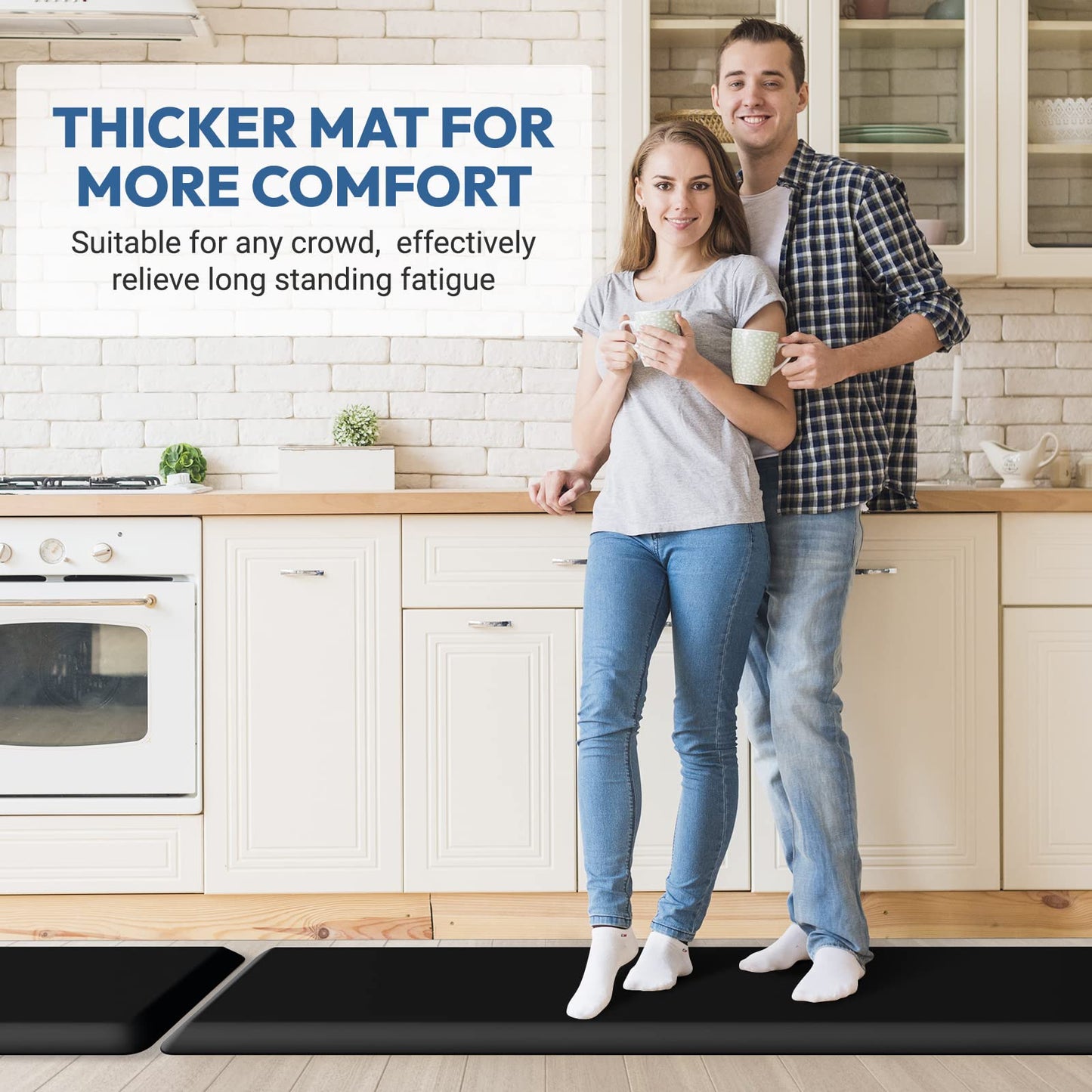 4/5 Inch Thick Kitchen Mat - Cushioned Anti Fatigue Mats for Kitchen Floor - Easy to Clean, Water Resistant, Non-Slip Kitchen Rug for Sink, Office, Kitchen (17''x24'' Black)