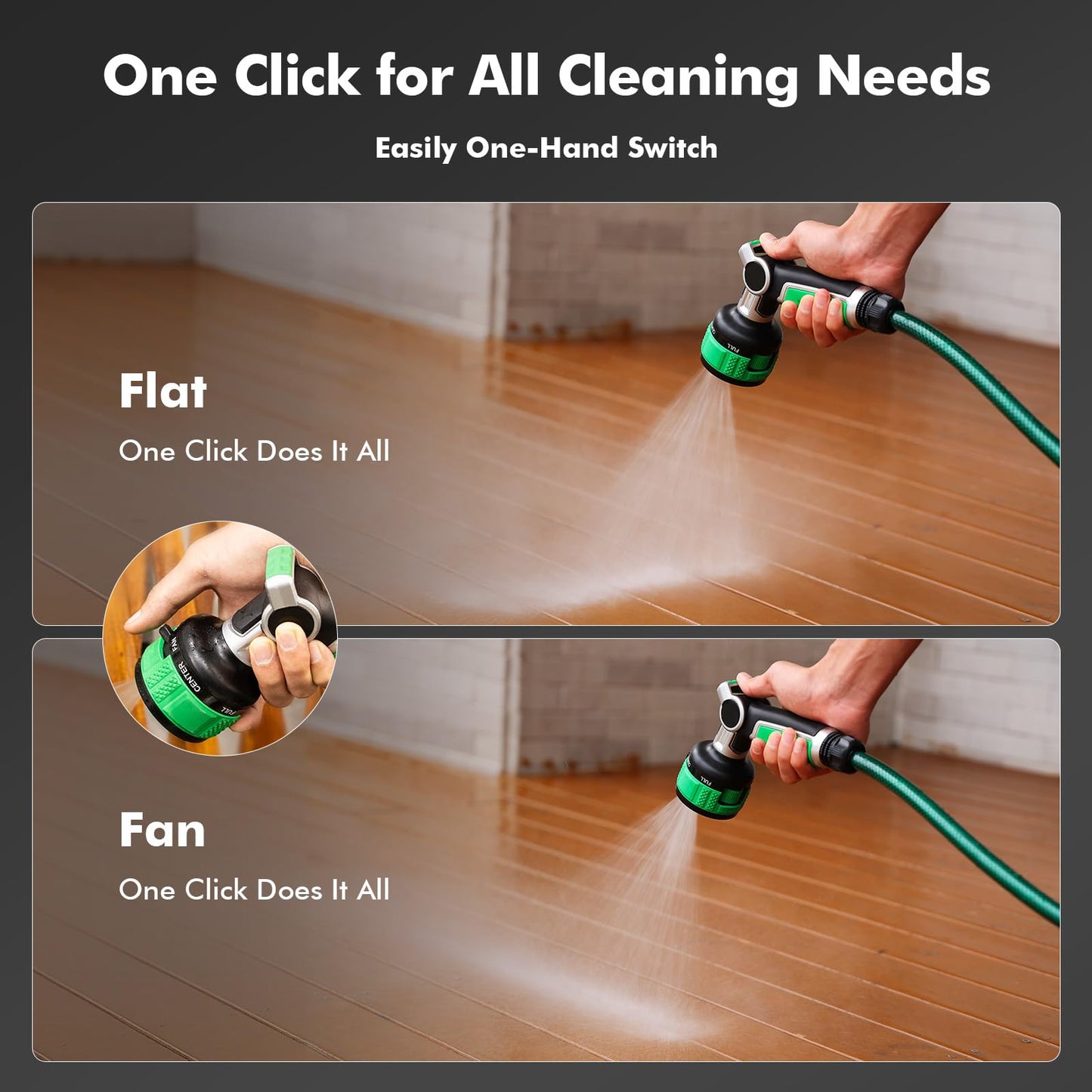 RESTMO 2-in-1 Water Hose Nozzle Heavy Duty, Garden Hose Nozzle with 9 Adjustable Spray Patterns, High Pressure Hose Sprayer Nozzle with Flow Control for Watering Plants & Lawns, Washing Cars & Pets