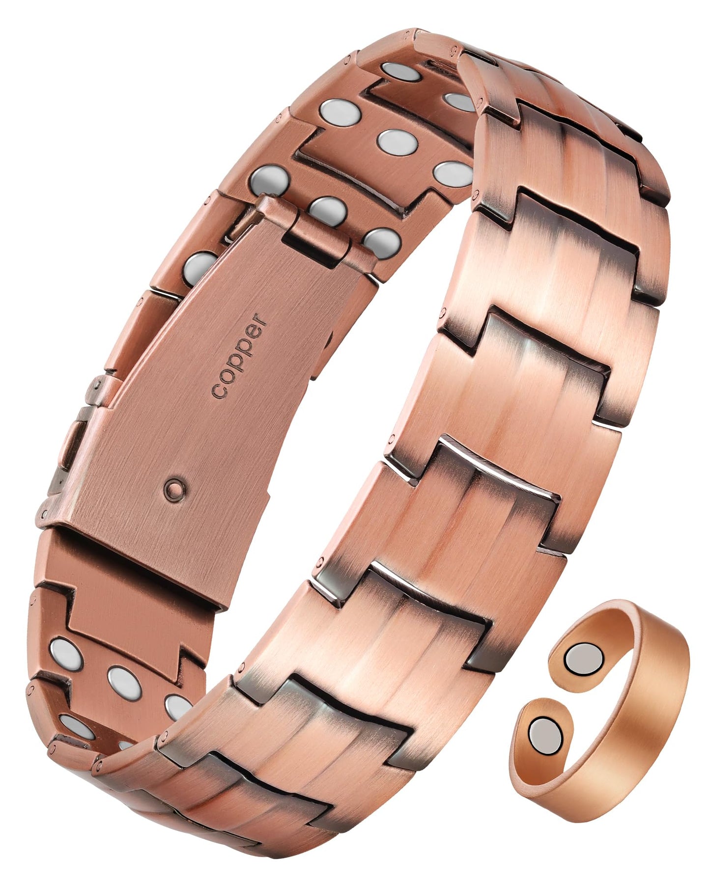 Jecanori 3X Copper Magnetic Bracelet & Ring for Men,Pure Copper Bracelets for Men,Ideal Gift