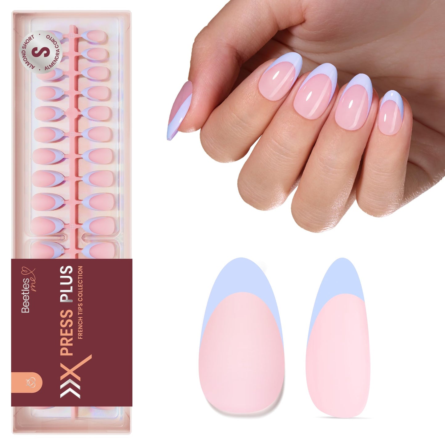 Beetles Purple French Tips Press On Nails - Pastel Spring Short Almond 160 Pcs with Blue French Tips Press On Nails Pastel Spring Short Almond 160 Pcs