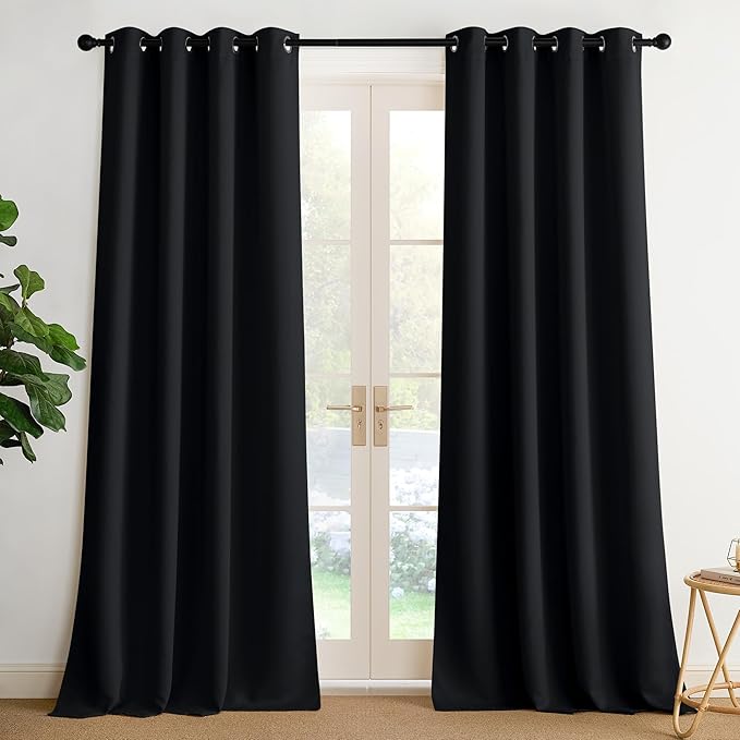 NICETOWN Room Darkening Draperies Curtains Panels, 2 Panels Black W52 x L96
