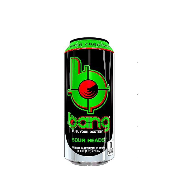 Bang Energy Sour Heads, Sugar-Free Energy Drink, 16-Ounce (Pack of 12)