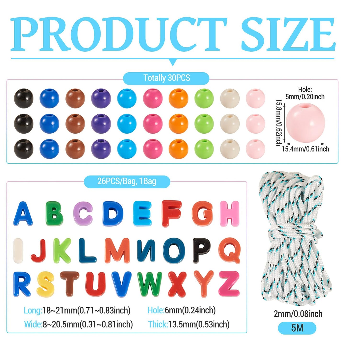 FASHEWELRY 56Pcs European Round Beads Large Acrylic Letter Beads with Large Hole Bracelets Making Kits Plastic Letter Blocks Charms 3D Letters Chunky Bead for Key Chains Necklace DIY Arts Craft