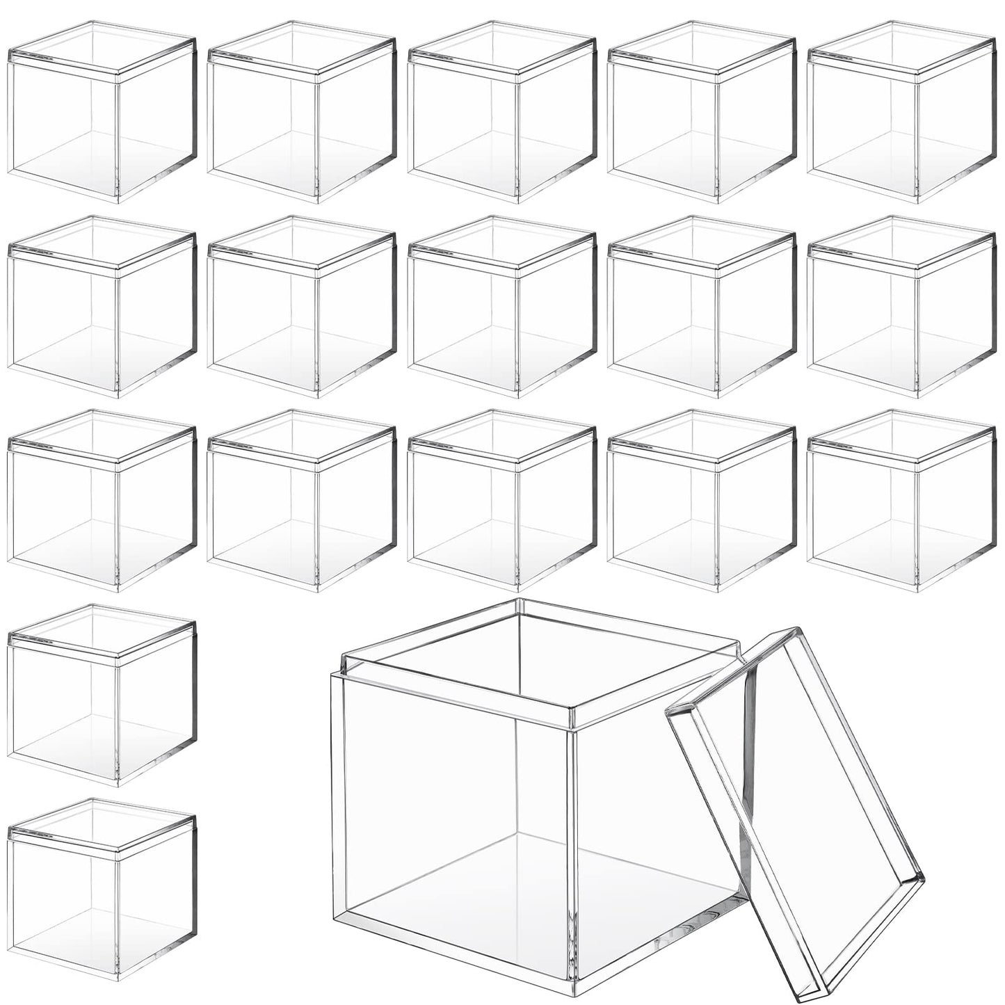 CHENGU 18 Pack Acrylic Boxes Clear Cube Small Square Storage Box with Lid Acrylic Display Small Container Clear Candy Cubes for Candy Jewelry Display(2.6 x 2.6 x 2.6 Inch)