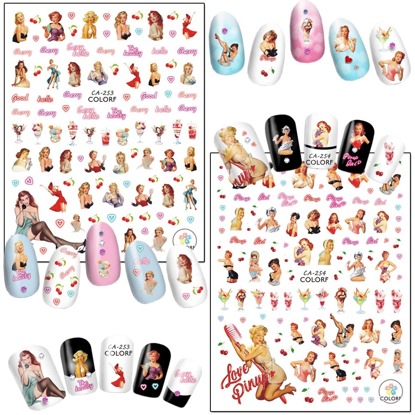6 Sheets Sexy Girls Nail Stickers and 6 Sheets Cat Nail Stickers