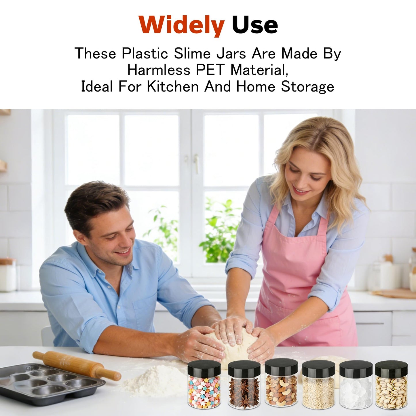 Hajoyful Plastic Jars with Lids 48 Pcs 8 oz & 3.4 oz Clear Plastic Slime Storage Jars Containers with Airtight Black Screw On Lids Cylinder Clear Round Jar Easy Clean Food Grade Durable Jar