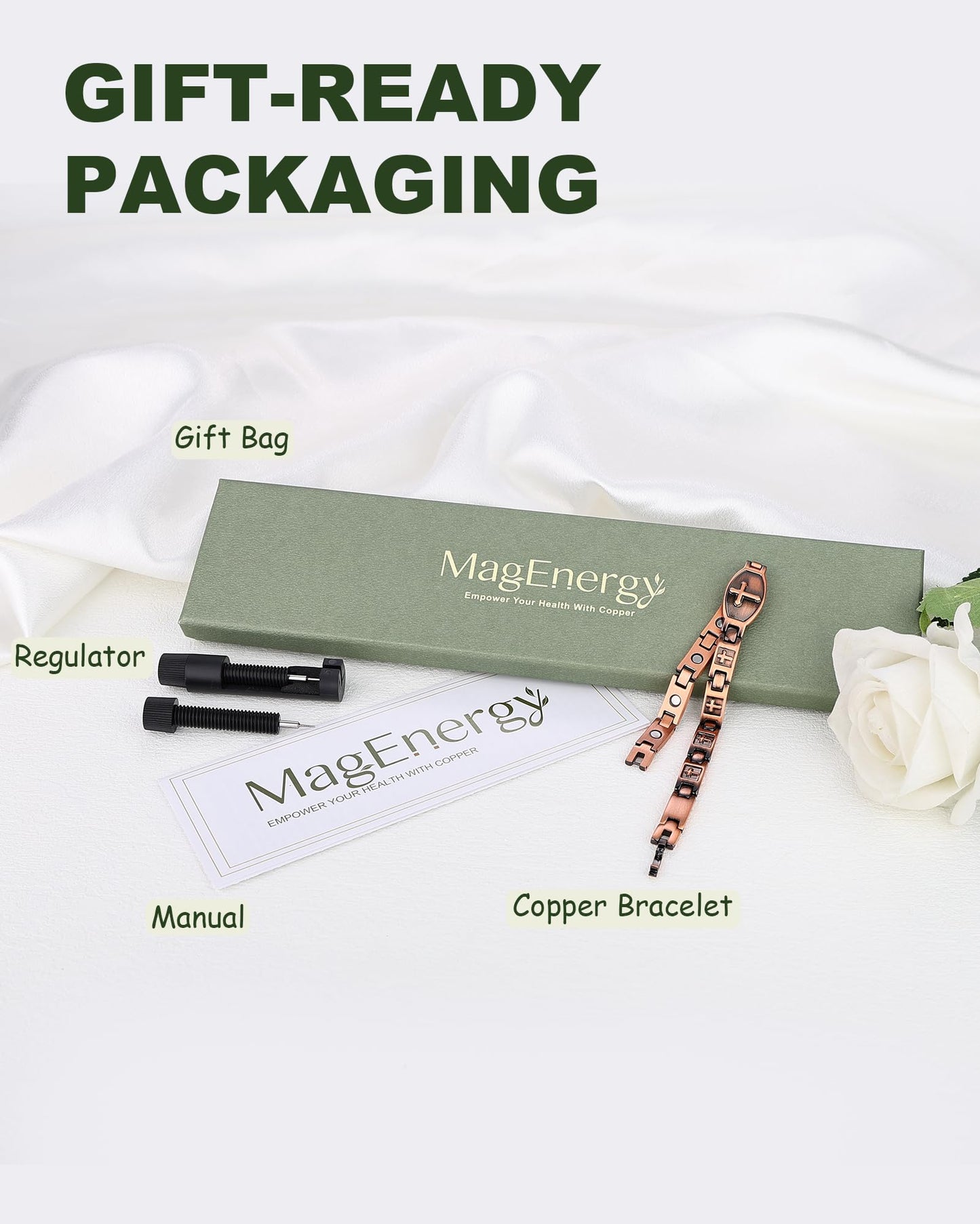 MagEnergy Copper Magnetic Bracelet for Women, Cross Copper Braceletwith 3500 Gauss Magnets, Christian, Adjustable (Sizing Tool)