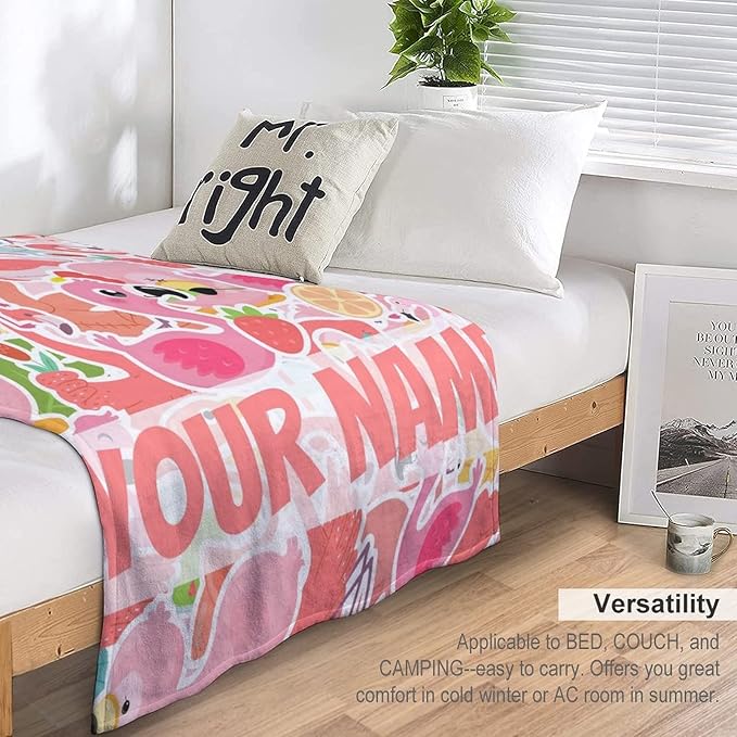 Custom Flamingo Blanket Gifts with Name - 60 x 80 Inches Funny Flamingo Throw for Men & Women - Pink Fluffy Comfort Furry Blankets for Winter