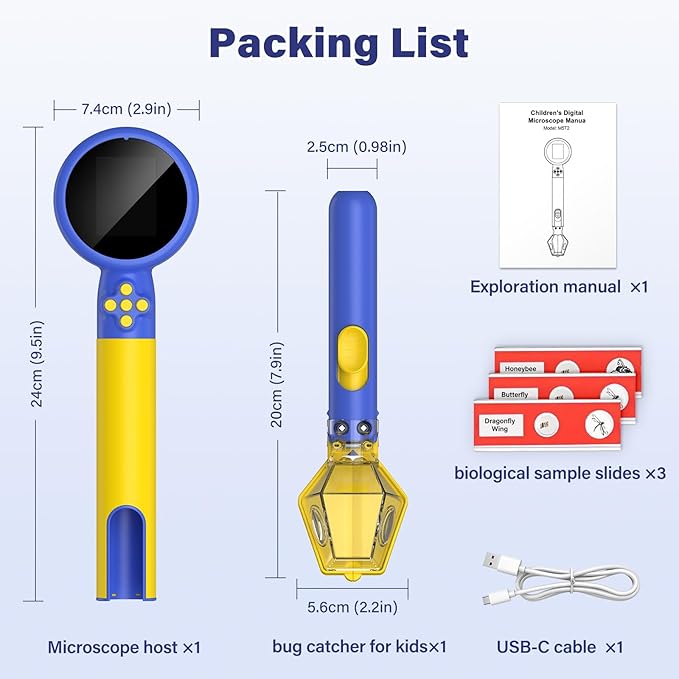Microscope for Kids with Bug Catcher, 1080P HD Digital Handheld Portable Kids Microscope, 2 in 1 STEM Science Educational Learning Kit Christmas Birthday Gifts Toys for 3-15 Boys & Girls (Blue)