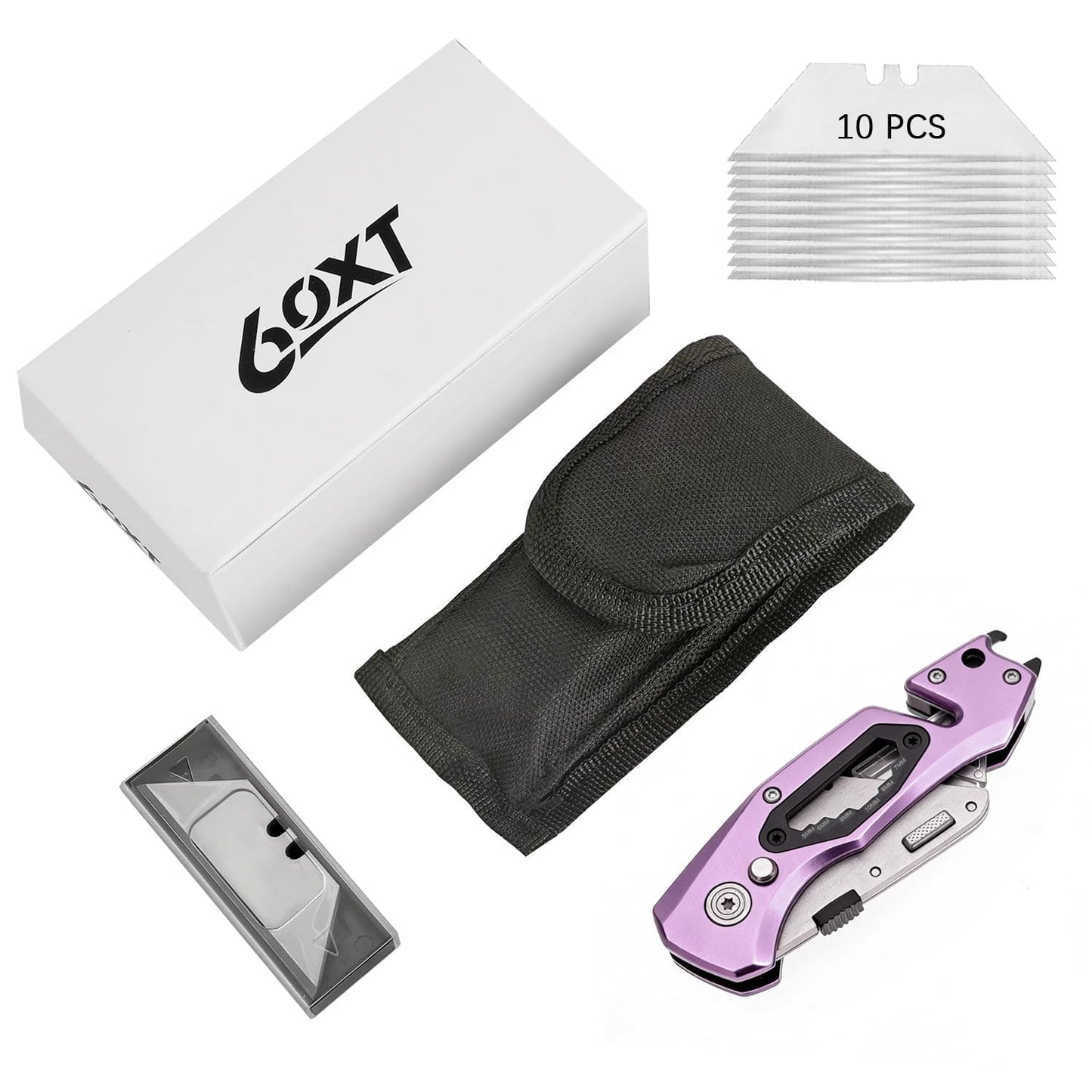 Utility Knife Folding Safety Lock Quick Change with 10 Extra SK5 Replacement Blade Lightweight Aluminum Handle & Pocket Clip Multi-Use Box Cutter Office Home Art Diy Great Gift Choice (UPG.V.Purple)