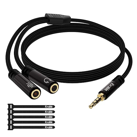 1/8inch Aux Headphone Splitter 2 Way Cable 2FT, 3.5mm 1 Male to 2 Female Mic and Audio Y TRRS Adapter, Compatible with Headset Earphone Switch 2/PS4/PS5 Steam Deck Xbox PC Laptop Phone Tablet Gaming