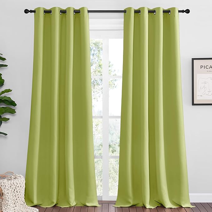 NICETOWN Fresh Green Blackout Curtains 96 inches Length for Living Room, 2 Panels, 55" Wide, Thermal Insulated Long Drapes for Large Window